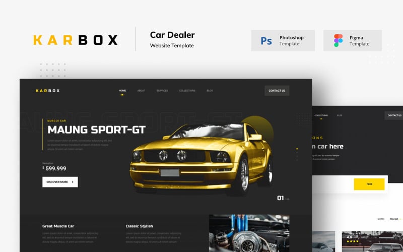 Karbox - web prodejce automobilů Figma PSD šablony prvky uživatelského rozhraní