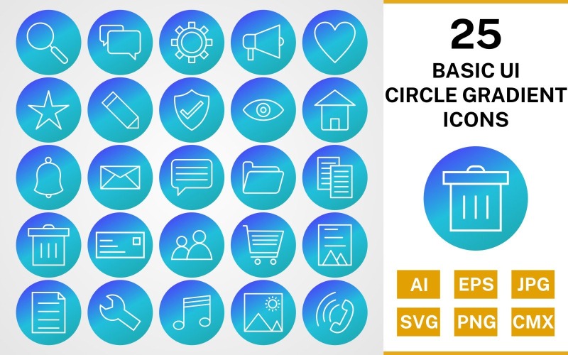 25 наборів значків основного інтерфейсу коло градієнта