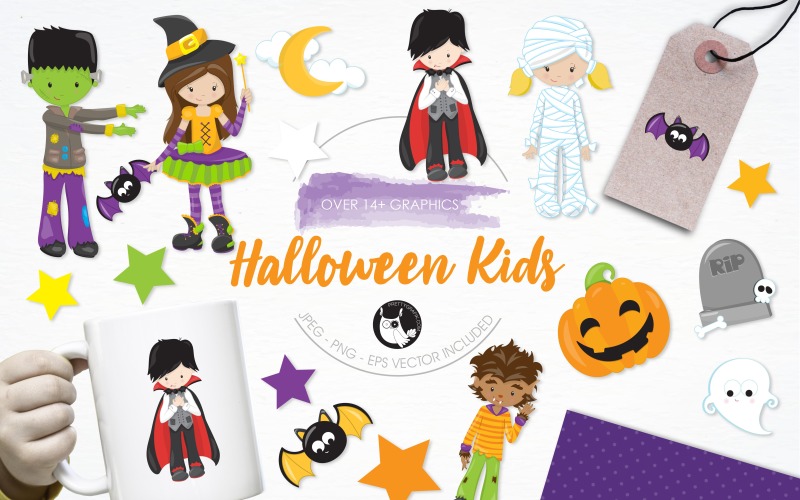 Pacote de ilustração infantil de Halloween - imagem vetorial