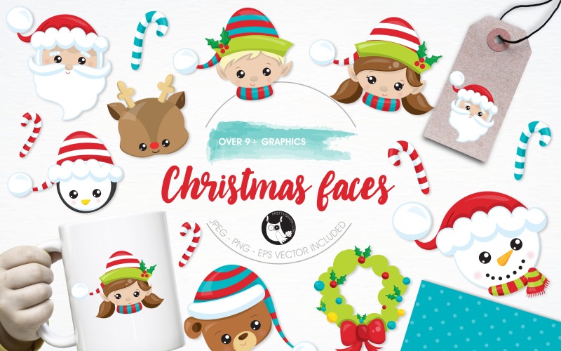 Paquete de ilustraciones de caras navideñas - Imagen vectorial