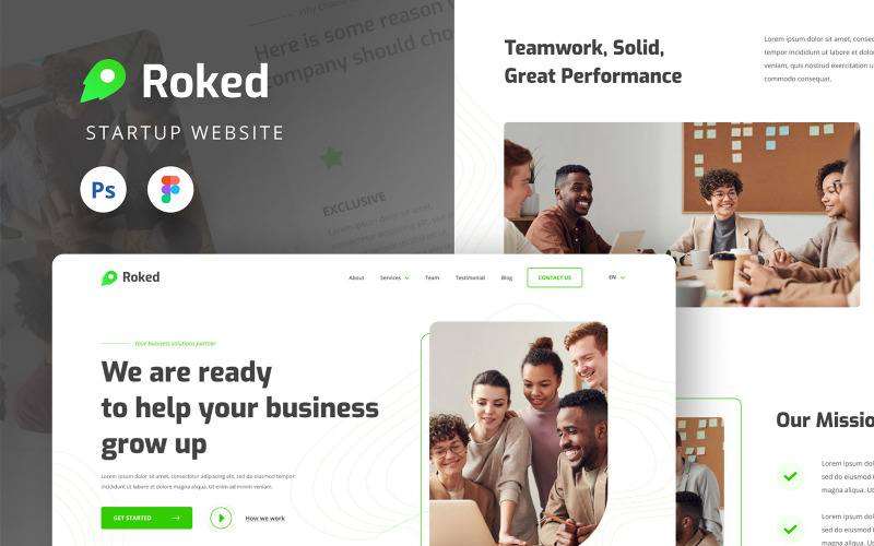 Download UI элементы "Roked - Startup Website UI Design Template Figma &amp; PSD " / Roked - Startup Website UI Design Template Figma &amp; PSD  - UI элементы на тему графика figma template,psd template,user interface,website design,ui design,modern,clean,startup,start up,company,creative,agency,website template,ui template,business,corporate,modern website