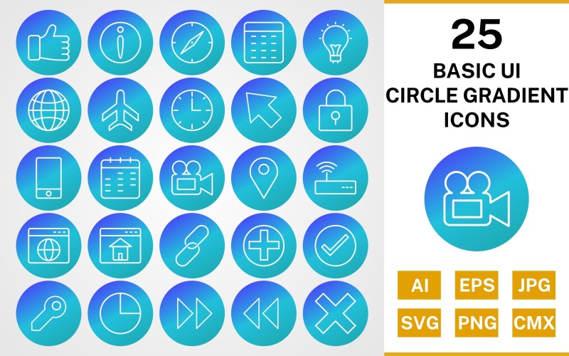 Sada ikon 25 základních UI kruhových přechodů Pack