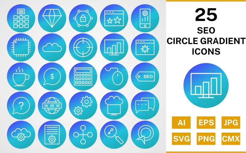 Download Набор иконок "25 Seo Circle Gradient Pack Icon Set" / 25 Seo Circle Gradient Pack Icon Set - Набор иконок на тему network set,file,icon,icons,line,circle,vector,sign,symbol,pictogram,gradient,seo,network,settings,stats,diamond,conversation,starred,target,processor