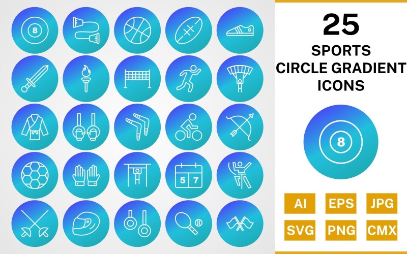 Download Набор иконок "25 Sports and Games Circle Gradient Pack Icon Set" / 25 Sports and Games Circle Gradient Pack Icon Set - Набор иконок на тему sports set,file,icon,icons,line,circle,vector,sign,symbol,pictogram,gradient,sports,games,karate,rugby,pool,runner,tennis,racing,bow