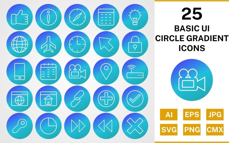 25 Temel UI Çember Degrade Paketi Simge Seti