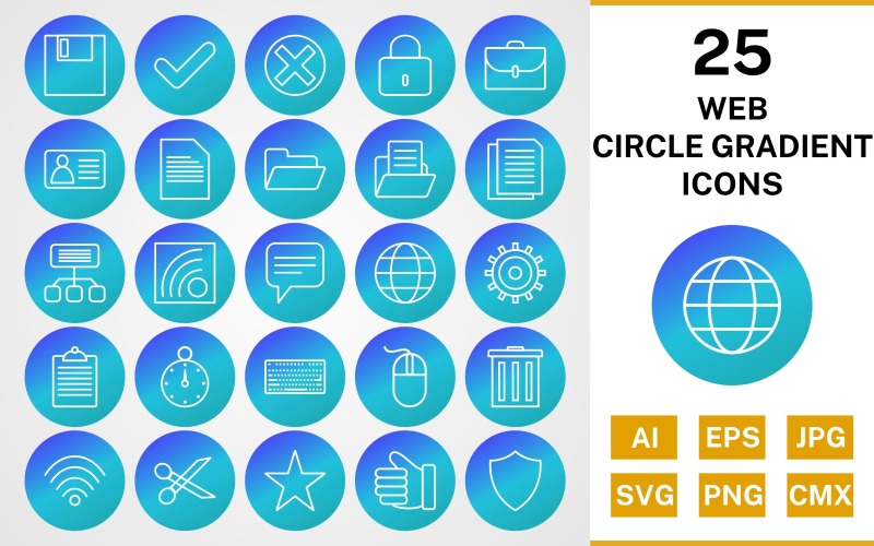 25 Web Circle Gradient Pack Ikonuppsättning