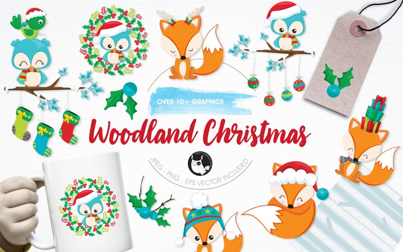 Download Vector "Woodland Christmas Illustration Pack - Vector Image" / Woodland Christmas Illustration Pack - Vector Image - Vector на тему графика christmas,illustration,vector,graphics,clipart,clip art,animals,icons,mistletoe,owl,eps,woodland,presents,fox,prettygrafik