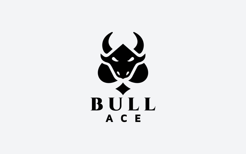 Download Шаблон логотипа "Bull Ace Logo Template" / Bull Ace Logo Template - Шаблон логотипа на тему графика bull,bull logo,bull head,animal,bull head logo,power,black jack,card,cards,gamble,gambling,game,playing cards,poker