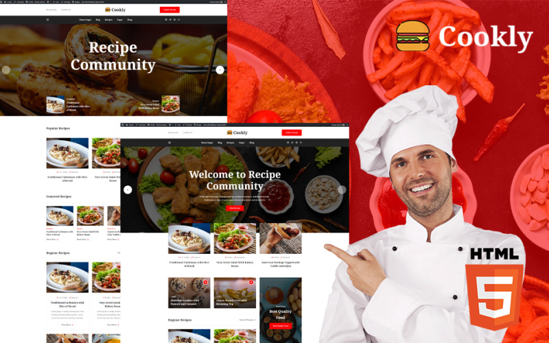 Cookly - Website-sjabloon voor eten en recepten HTML-thema