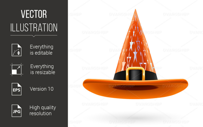 Download Vector "Witch Hat - Vector Image" / Witch Hat - Vector Image - Vector на тему графика hat,witch,orange,ornament,golden,silver,hatb,buckle,sorcerer,fancy,fairy tale,seasonal,star,personal,sorceress,headgear,costume,cartoon,symbol