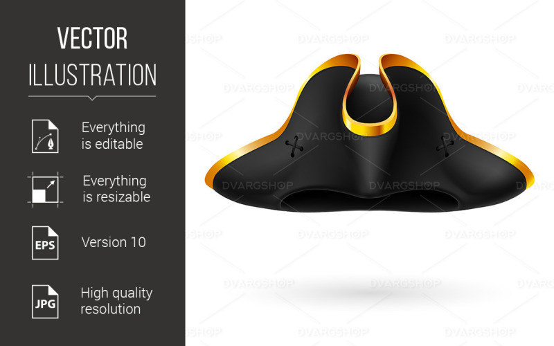 Download Vector "Black Cocked Hat - Vector Image" / Black Cocked Hat - Vector Image - Vector на тему графика hat,black,edging,cocked,tricorn,realistic,golden,clothing,army,glossy,antique,formal,mister,wear,man,element,history,garment