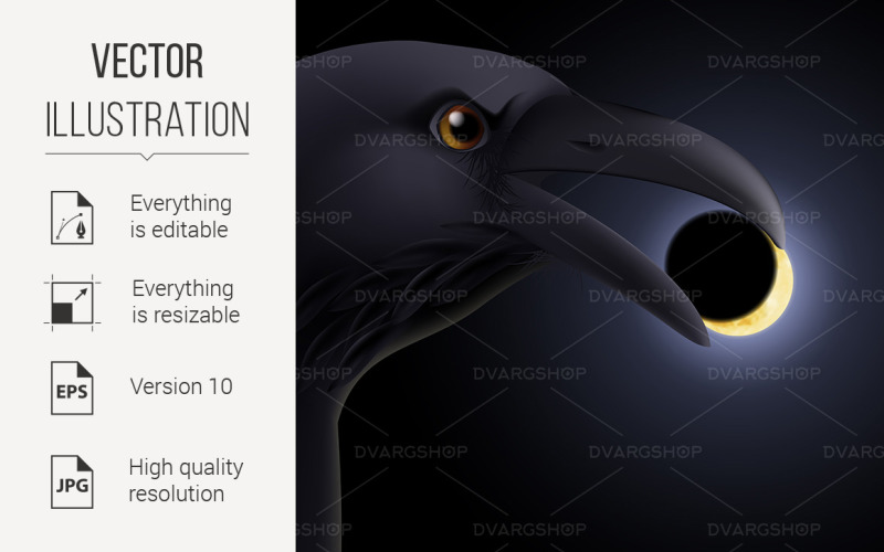 Download Vector "Black Raven - Vector Image" / Black Raven - Vector Image - Vector на тему графика raven,black,moon,beak,crow,design,pets,background,silhouette,vector,drawing,wing,isolated,objects,art,talon,painting,flying,nature,wildlife