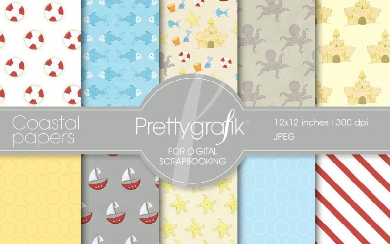Download Vector "Coastal Nautical Digital Papers - Vector Image" / Coastal Nautical Digital Papers - Vector Image - Vector на тему графика scrapbooking,summer,beach,patterns,digital papers,digital art,coastal,digital scrapbooking