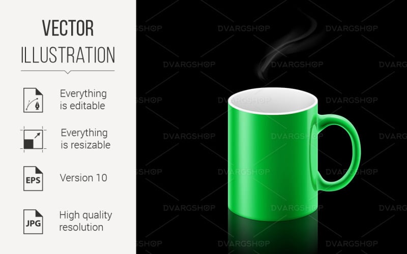 Download Vector "Green Mug on Black Background - Vector Image" / Green Mug on Black Background - Vector Image - Vector на тему графика mug,green,black,background,office,cup,smoke,teacup,object,break,steam,reflection,fresh,beverage,icon,morning,white,nonalcoholic,ceramics,design