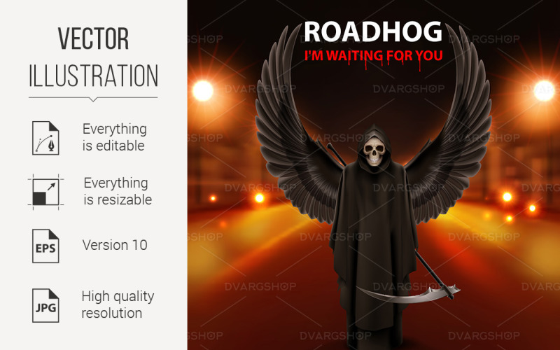 Download Vector "RoadHog Ilustration - Vector Image" / RoadHog Ilustration - Vector Image - Vector на тему графика roadhog,black,with,lights,scyman,ilustration,wings,scary,road,blurred,speedometer,driving,escape,rush,sos,night,speed,fast,brake,traffic