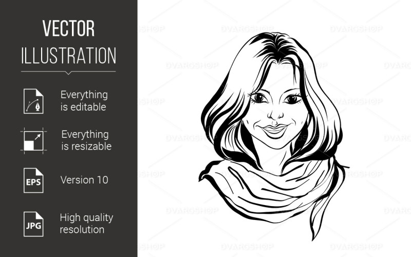 Download Vector "Single Sketch Female Face - Vector Image" / Single Sketch Female Face - Vector Image - Vector на тему графика face,white,woman,sketch,illustration,female,drawing,abstract,stylish,long,model,person,look,hair,graphic,isolated,curve,black,neckerchief,cute