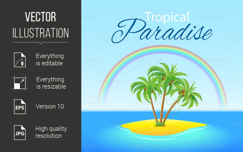Download Vector "Tropical Scene - Vector Image" / Tropical Scene - Vector Image - Vector на тему графика tropical,palm,rainbow,paradise,isl,background,summer,pattern,retro,wave,fashion,water,blue,logo,floral,travel,symbol,recreation,color,surf