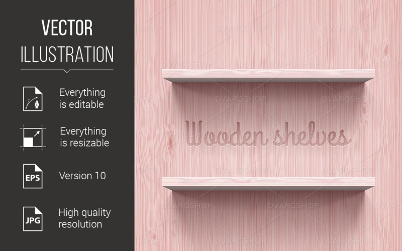 Two Horizontal Wooden Shelves - Vector Image