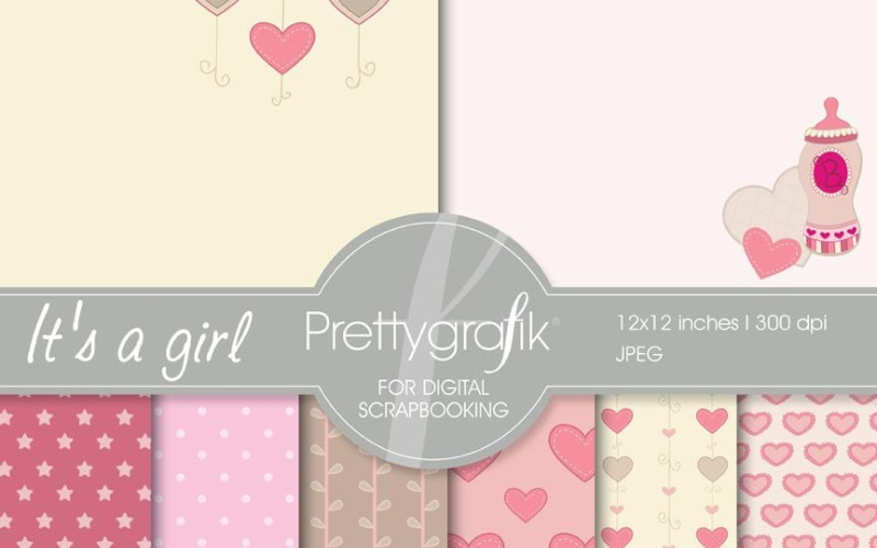 Baby Girl Digital Paper, Commercial - Vector Image