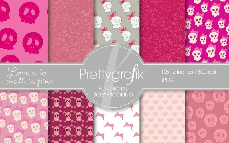 Download Vector "Cute Skulls Digital Paper - Vector Image" / Cute Skulls Digital Paper - Vector Image - Vector на тему графика scrapbooking,heart,skull,bow,patterns,digital papers,digital art,digital scrapbooking