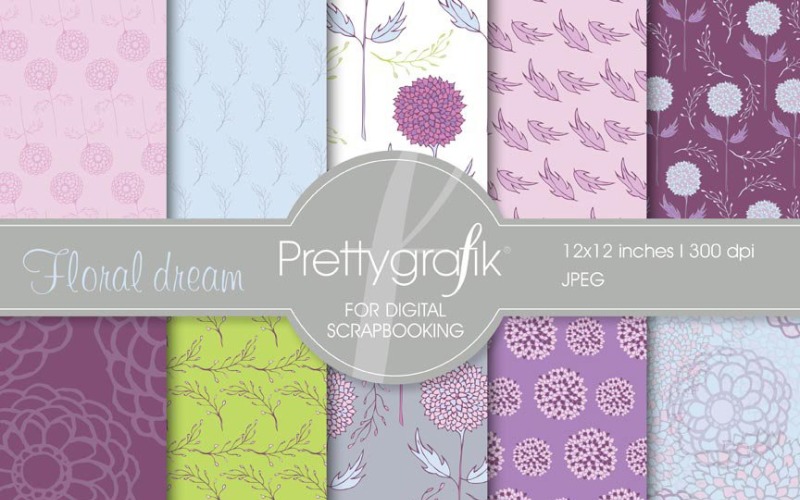 Download Vector "Flowers Digital Paper, Commercial - Vector Image" / Flowers Digital Paper, Commercial - Vector Image - Vector на тему графика scrapbooking,flowers,leaves,patterns,digital papers,digital art,digital scrapbooking