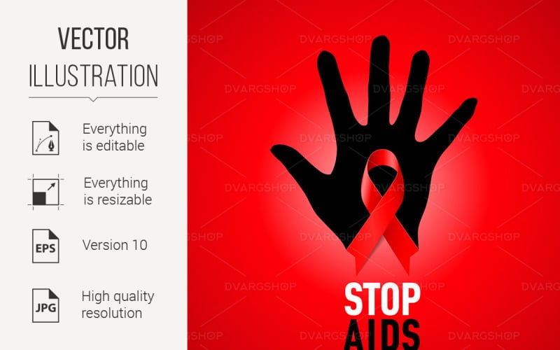 Download Vector "Stop AIDS Sign - Vector Image" / Stop AIDS Sign - Vector Image - Vector на тему графика stop,aids,sign,red,black,background,ribbon,silk,concern,hope,prevent,sympathy,badge,awareness,tolerance,disease,sex,bow,prevention,palm