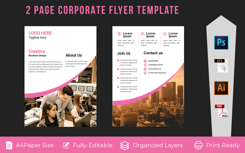 Download Фирменный стиль "2 page Flyers Volume-8 - Corporate Identity Template" / 2 page Flyers Volume-8 - Corporate Identity Template - Фирменный стиль на тему графика agency,business,corporate,creative,design,digital,flyer,graphic,layout,layouts,marketing,modern,social,social media,tech,technology,template,working