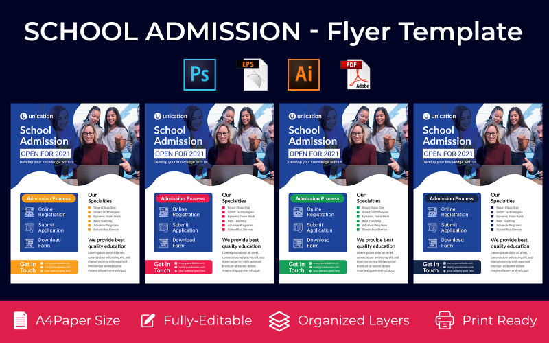 Download Фирменный стиль "School Admission promotion flyer PSD, AI  design volume-3" / School Admission promotion flyer PSD, AI  design volume-3 - Фирменный стиль на тему графика a4,aam360,abroad,admission,admission flyer,admission open,after school program,back to school,college,education,education event,education flyer,education flyer template,flyer,high school,inte