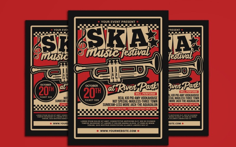 Download Фирменный стиль "Ska Music Concert Flyer - Corporate Identity Template" / Ska Music Concert Flyer - Corporate Identity Template - Фирменный стиль на тему графика afro,band,beats,club,concert,dance,event,festival,flyer,grunge,indie,jamaica,jamaican,music,party,post,punk,rasta,rastaman,red