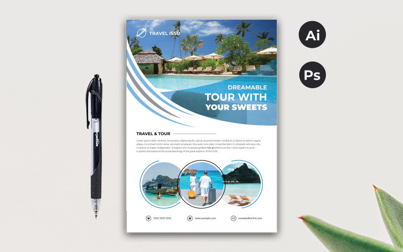 Download Фирменный стиль "Travel &amp; Tour Flyer - Corporate Identity Template" / Travel &amp; Tour Flyer - Corporate Identity Template - Фирменный стиль на тему графика font,travel,letter,design,text,type,style,illustration,background,symbol,element,graphic,summer,logo,beach,tourism,modern,holiday,sky,flight