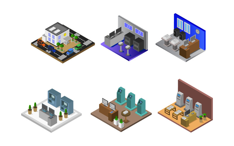 Isometrische Bank Set - Vector Afbeelding