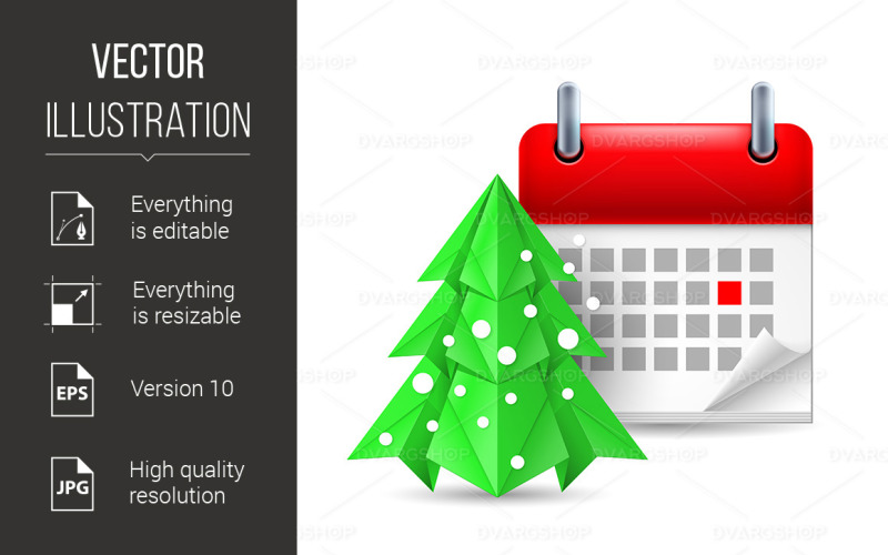 Download Vector "Paper Pine Tree and Calendar - Vector Image" / Paper Pine Tree and Calendar - Vector Image - Vector на тему графика calendar,paper,day,pine,tree,icon,time,year,marked,christmas,flip,celebrate,meeting,appointment,event,waiting,festive,sign,stylized,organize