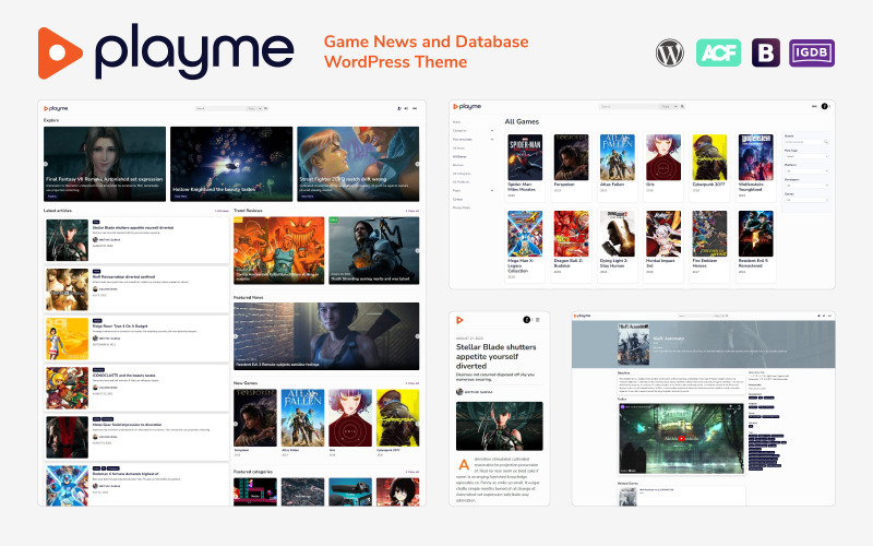 PLAYME – Thème WordPress pour les actualités du jeu et la base de données