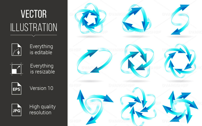 Download Vector "Set of Arrow Circles - Vector Image" / Set of Arrow Circles - Vector Image - Vector на тему графика set,arrow,circles,isolated,blue,shape,report,flow,abstract,business,turn,sign,chart,cycle,motion,direction,circular,section,illustration,shiny