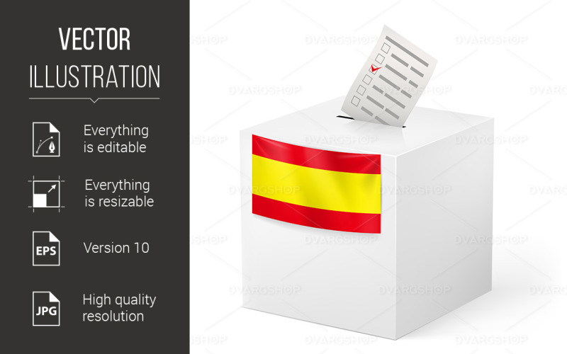 Download Vector "Ballot Box With Voicing Paper Spain - Vector Image" / Ballot Box With Voicing Paper Spain - Vector Image - Vector на тему графика ballot,box,voicing,spain,paper,with,flag,nation,election,isolated,white,vector,polling,political,opinion,selection,european,sign,right,politics