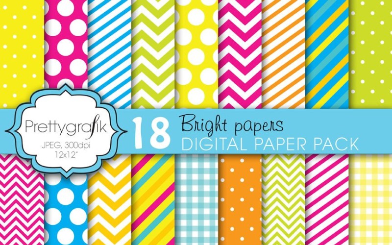 Download Vector "Bright Colors Digital Paper - Vector Image" / Bright Colors Digital Paper - Vector Image - Vector на тему графика scrapbooking,bright,dots,stripes,patterns,digital papers,digital art,digital scrapbooking