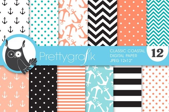 Download Vector "Classic Coastal Digital Paper - Vector Image" / Classic Coastal Digital Paper - Vector Image - Vector на тему графика scrapbooking,patterns,anchor,digital papers,digital art,coastal,digital scrapbooking