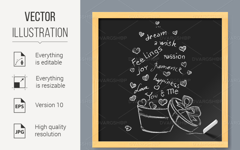 Download Vector "Valentine Card on Chalkboard - Vector Image" / Valentine Card on Chalkboard - Vector Image - Vector на тему графика chalkboard,card,love,valentine,background,art,gift,banner,text,stamp,tag,box,vector,icon,graphic,fly,present,design,day,hwritten