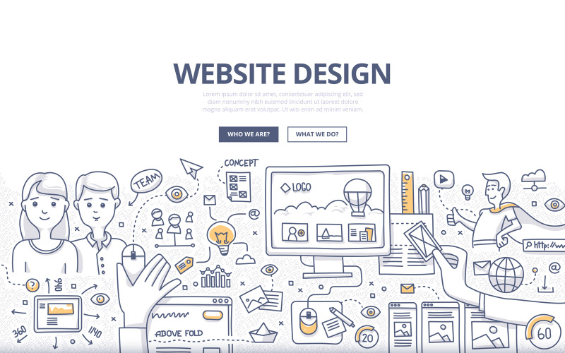 Download Vector "Web Design Doodle Concept - Vector Image" / Web Design Doodle Concept - Vector Image - Vector на тему графика web,vector,abstract,responsive,layout,seo,tech,team,graphic,illustration,digital,computer,online,content,adaptive,banners,development,idea,symbol,doodle,browser,concept,monitor screen,interne
