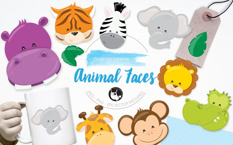 Download Vector "Animal Faces Illustration Pack - Vector Image" / Animal Faces Illustration Pack - Vector Image - Vector на тему графика illustration,vector,clipart,clip art,zoo,tiger,safari,giraffe,elephant,lion,monkey,zebra,prettygrafik,crocodile,hippopotamus,animal faces,hippo