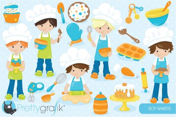Baking Boys Clipart - Grafika wektorowa
