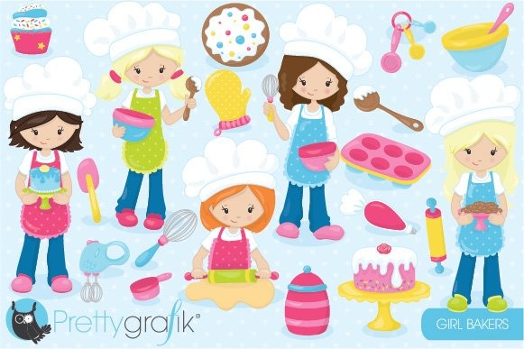 Baking Girls Clipart - grafika wektorowa