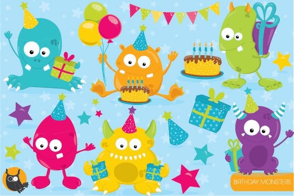 Birthday Monster Clipart - grafika wektorowa