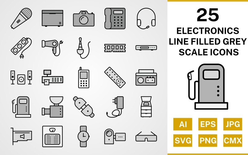 Download Набор иконок "25 Electronic Devices Line Filled Greyscale Icon Set" / 25 Electronic Devices Line Filled Greyscale Icon Set - Набор иконок на тему computer set,file,icon,icons,line,filled,vector,sign,symbol,pictogram,greyscale,elctronics,devices,mic,remote,watch,handy cam,camera,telephone,deep freezer