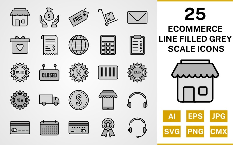 25 Електронна комерція лінія заповнені відтінки сірого набір іконок