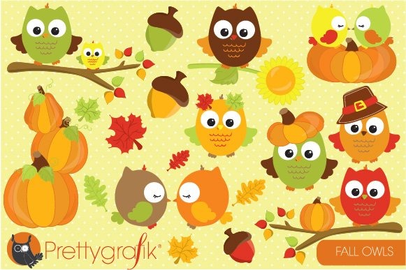Fall Owls Clipart - Vector afbeelding