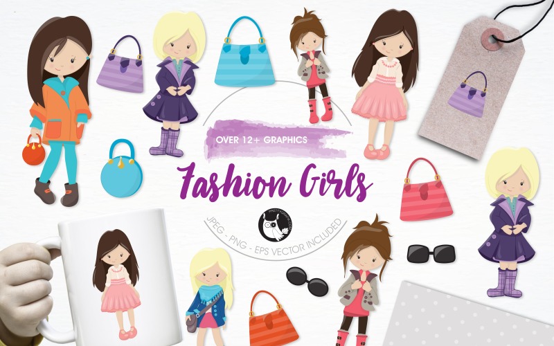 Download Vector "Fashion Girls Illustration Pack - Vector Image" / Fashion Girls Illustration Pack - Vector Image - Vector на тему графика illustration,fashion,vector,clothing,graphics,clipart,clip art,icons,accessories,sunglasses,eps,prettygrafik,girls,model,purses
