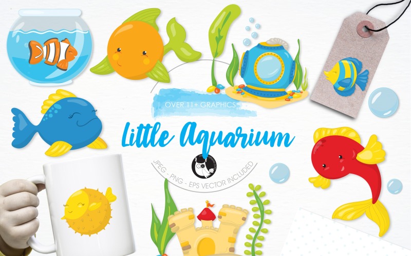 Download Vector "Fish Aquarium Illustration Pack - Vector Image" / Fish Aquarium Illustration Pack - Vector Image - Vector на тему графика illustration,vector,graphics,clipart,clip art,icons,underwater,fish,castle,eps,prettygrafik,fish bowl,fish tank,blowfish,divers helmet,clown fish,exotic fish