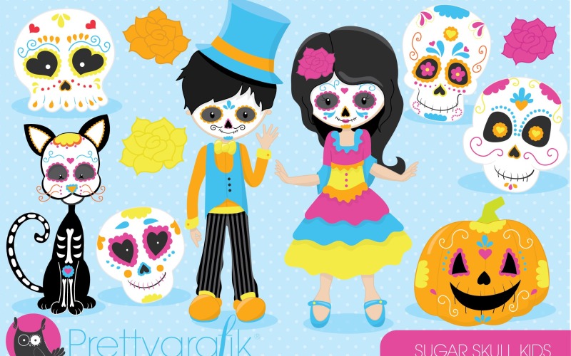 Sugar Skull Kids Clipart - Vector afbeelding