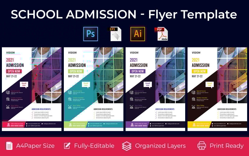 Download Фирменный стиль "School Admission promotion flyer PSD, AI design volume-12" / School Admission promotion flyer PSD, AI design volume-12 - Фирменный стиль на тему графика ad,admission,admission flyer,art school,bundle,child,child education,children,colorful,colorful flyer,curriculum,curriculum vitae,education,flyer,invitation,junior,junior school promotion,kid